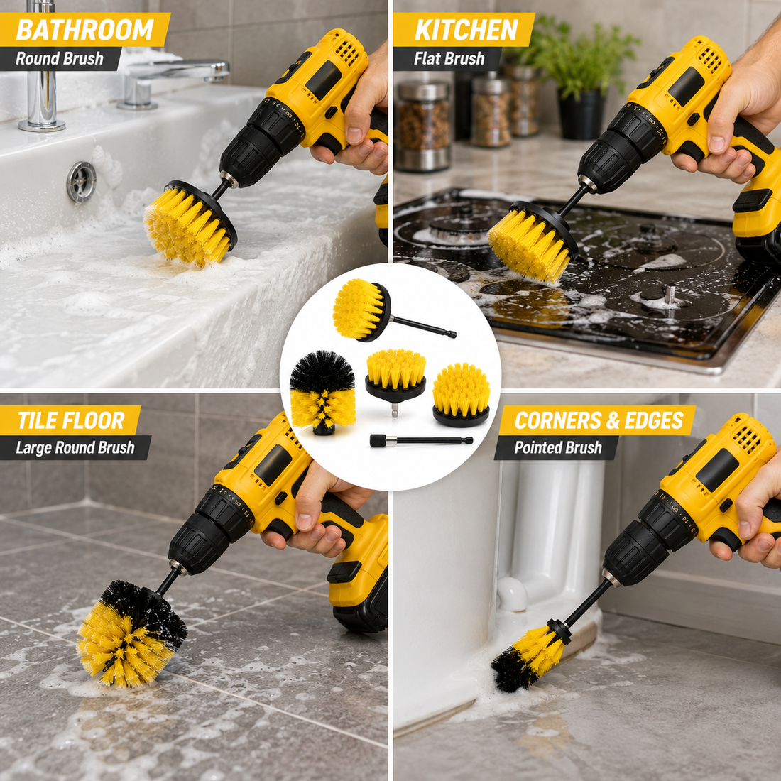 Power Drill Scrubber Brush 4PCS Set- (Pack of1)