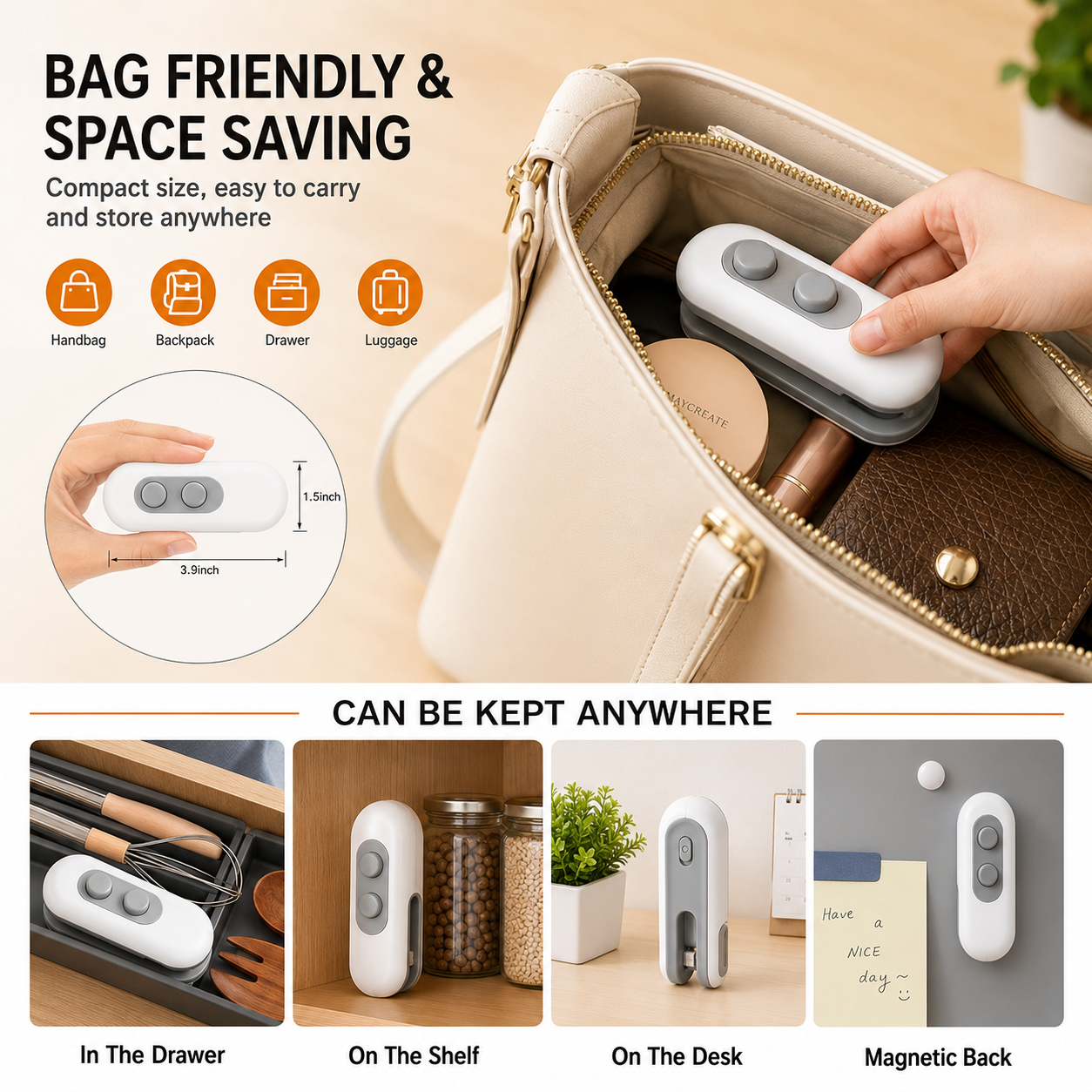 Portable Mini Sealing Machine 2 in 1 USB Rechargeable Magnetic Heat Sealing and Cutting Bag Seale